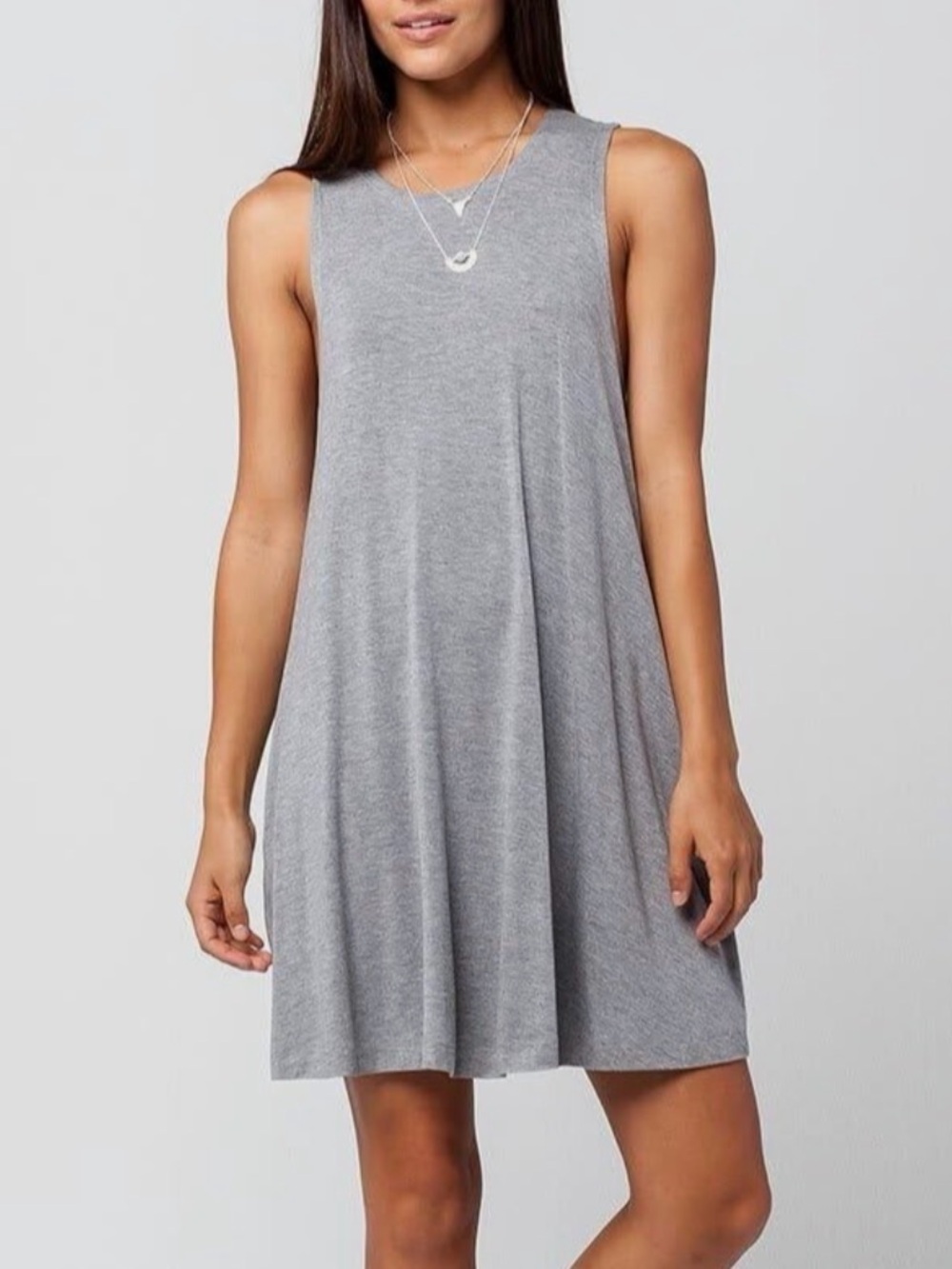 RVCA Sucker Punch Sleeveless Light Grey Swing Dress With Pockets